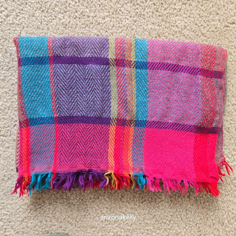Merino Wool + Cashmere Colorful Herringbone Scarf Ahujasons - Picture 11 of 11
